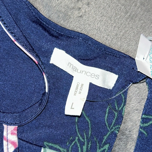 NWT Maurices Size L Navy Blue Floral Tie Wrap Fall Brunch Jumpsuit - Picture 7 of 10